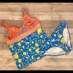 Lands End Floral 2-Piece Tankini Swimsuit 10
